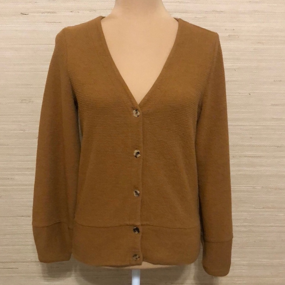 Madewell Copper Brown Button-Up Women's Ribbed Flower Button Cardigan Sweater XS